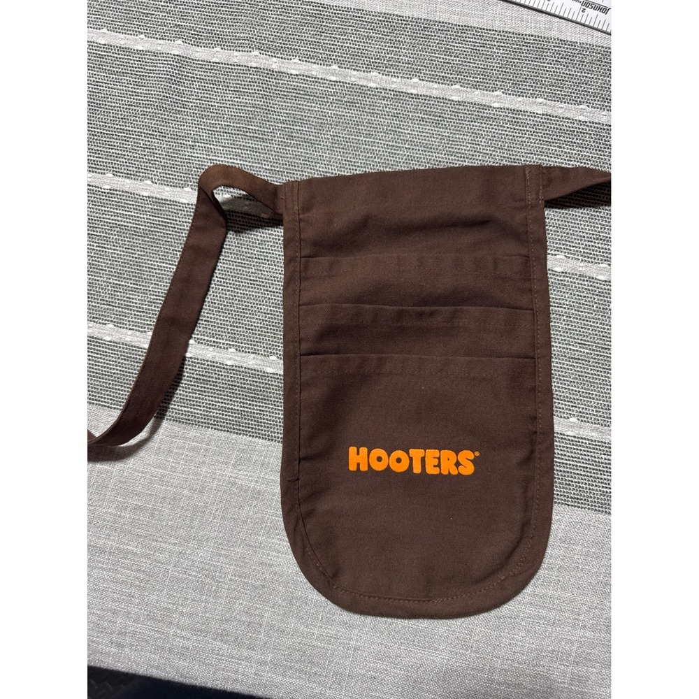 Hooters Waitress Apron Utility‎ Pocket Waist Pouch Brown Orange Logo
